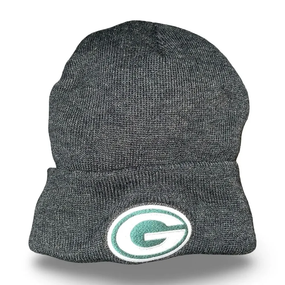 Valucap Green Bay Packers Knit Beanie Hats Lot of 2 Gray Sherpa Fleece Lined